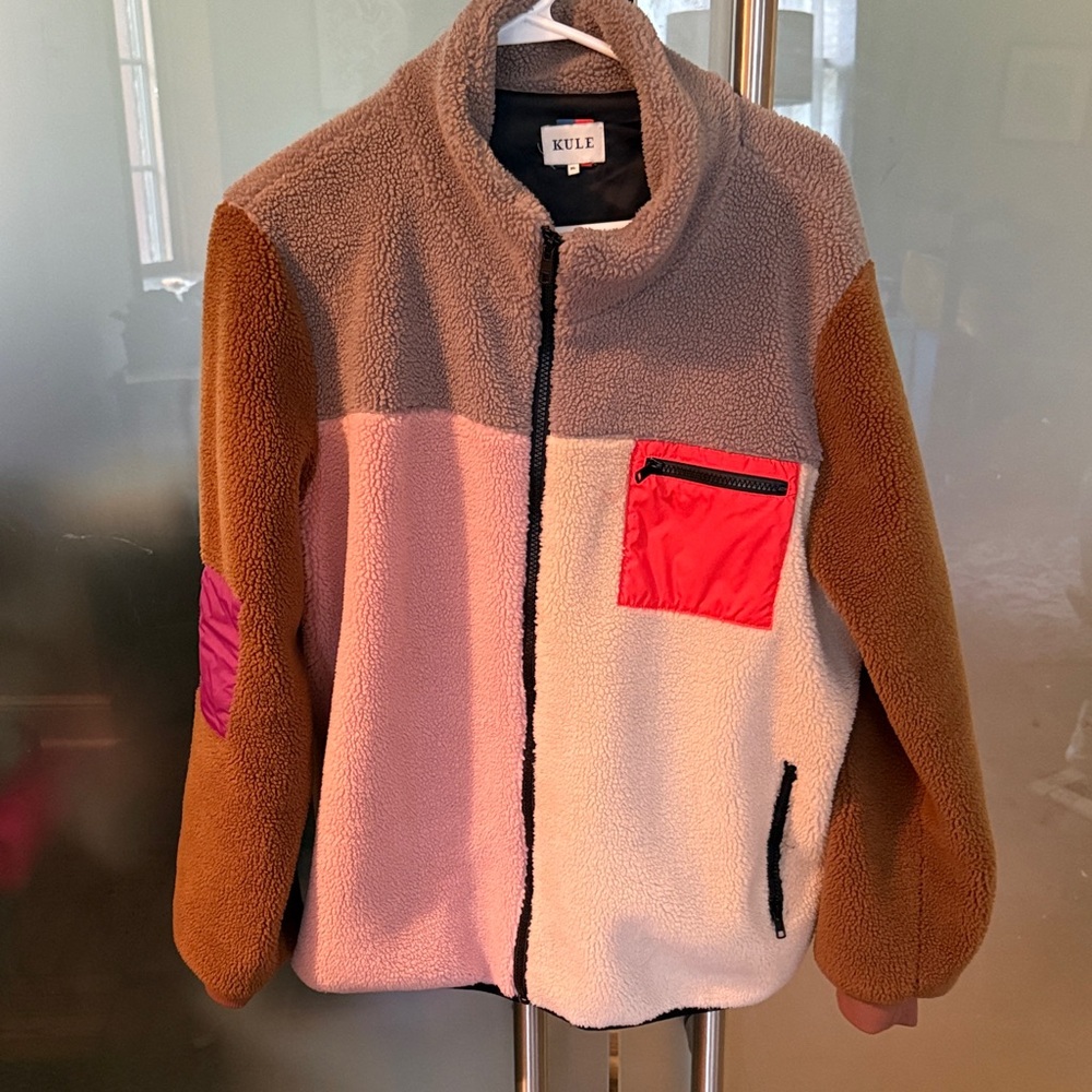 KULE Women's Multicolor Fleece Jacket - Brown, Pink, White, Red